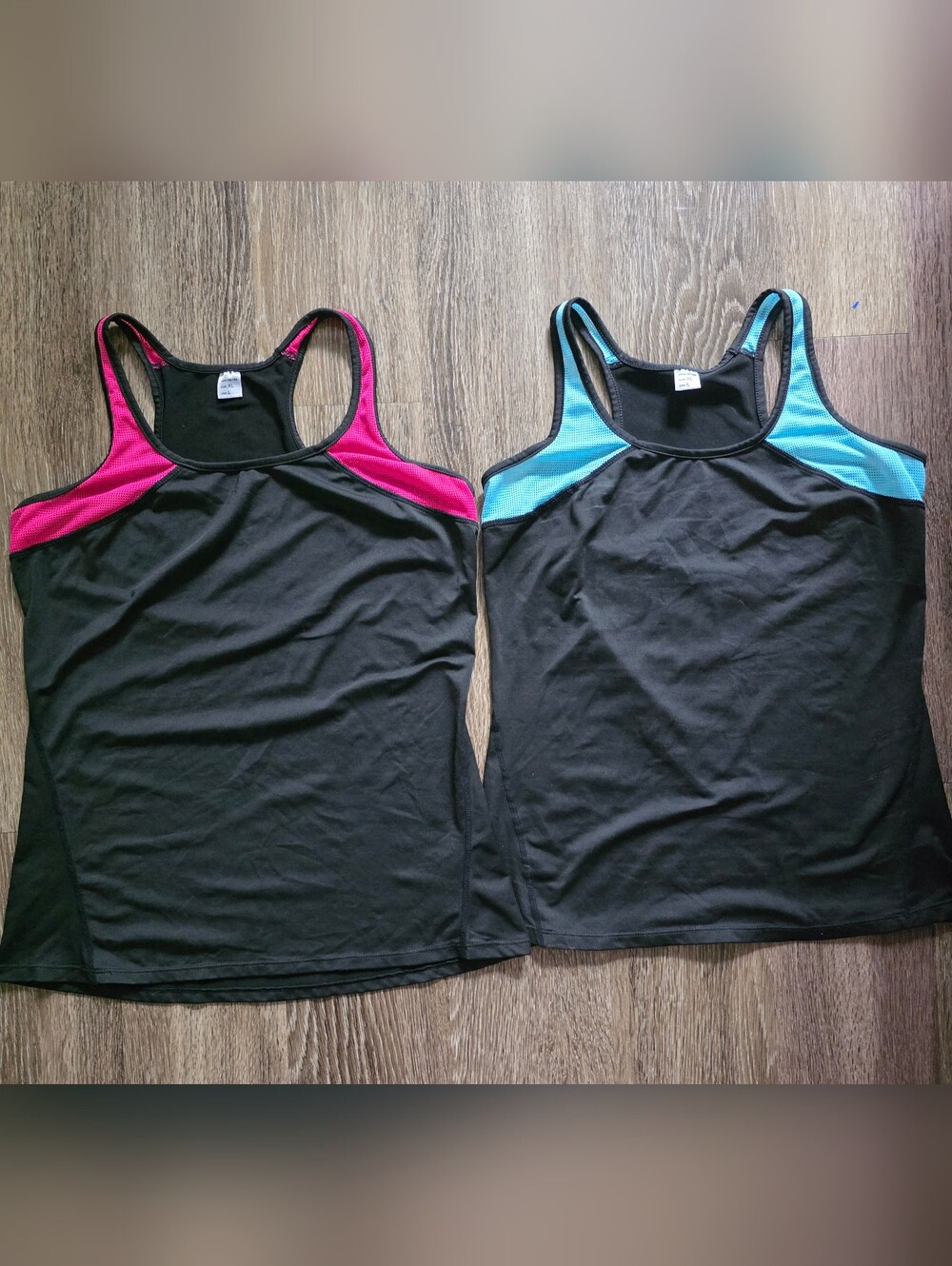 2 Pcs- Women’s Black Racerback Tank with Pink or Blue Accents - Activewear SizeL